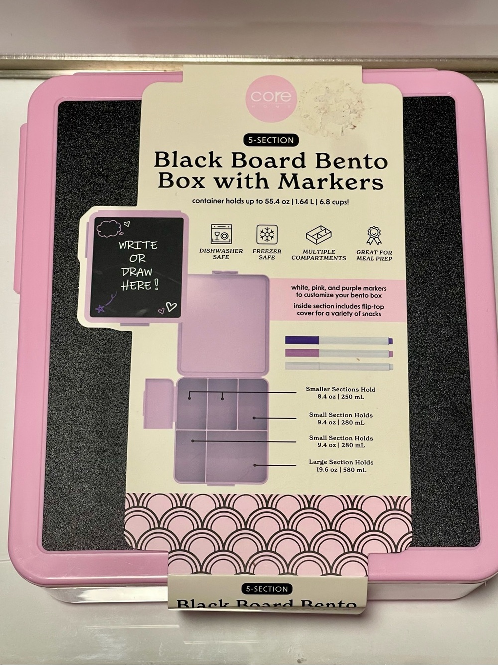 Core Pink Black Board Bento Box with Markers